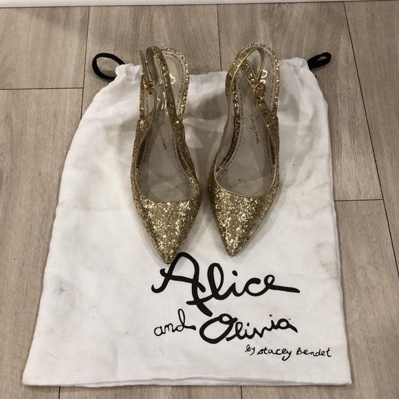 Alice + Olivia Darcy Gold Glitter Heels - Picture 3 of 9